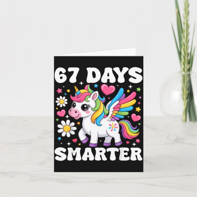 67 Days Smarter Unicorn Girl Kid Teacher 67th Day  Karte (Vorderseite)