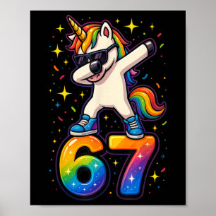 67 Einhorn Dabbing Six Seven Meme Lustig _1 Poster