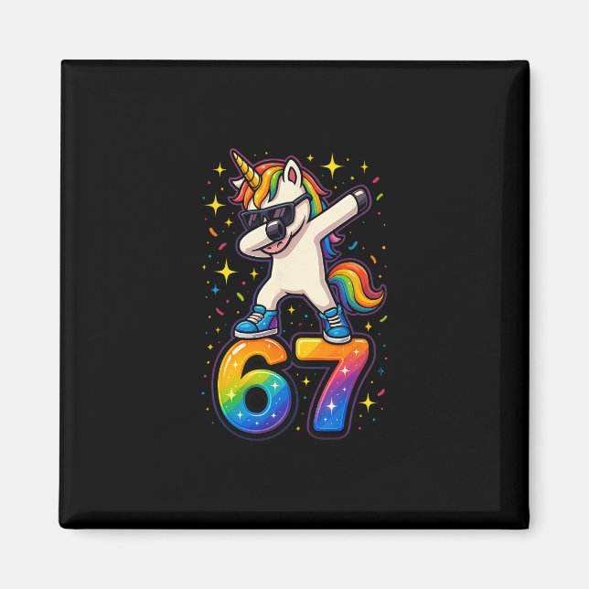 67 Einhorn Dabbing Six Seven Meme Lustig  Magnet (Vorne)