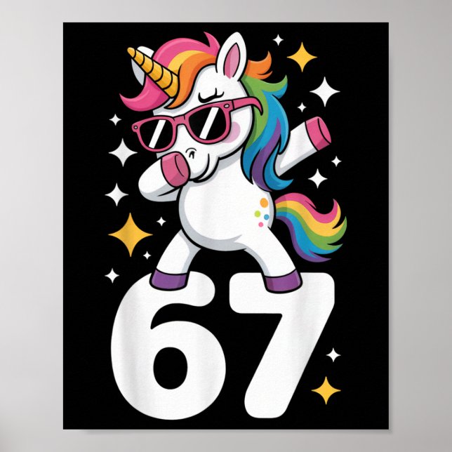 67 Einhorn Dabbing Six Seven Meme Lustig  Poster (Vorne)