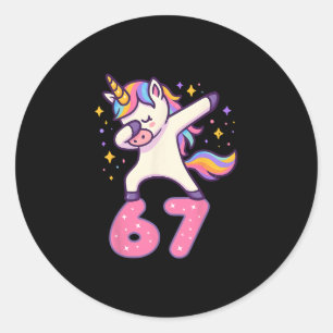 67 Einhorn für Mädchen Sechs Sieben Meme Brainrot  Runder Aufkleber