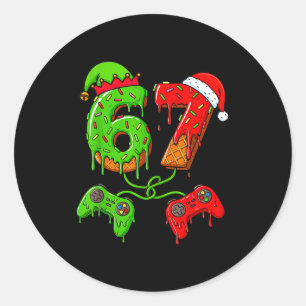 67 Eis Drip Meme Gamer Six Seven Weihnachten B Runder Aufkleber
