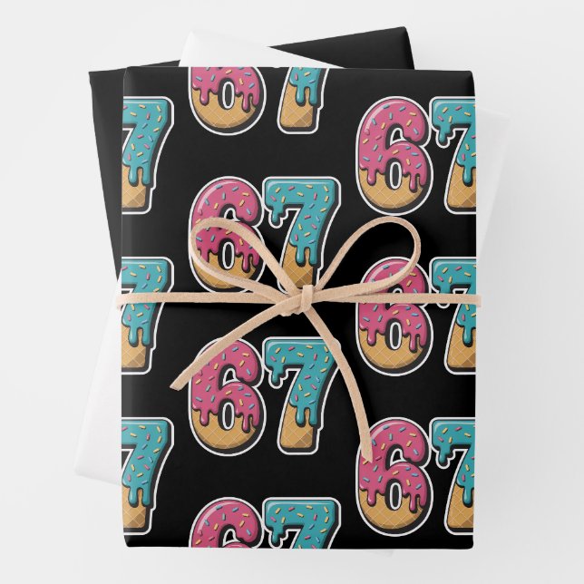 67 Eis-Drip-Meme Lustig Six Seven Gen Alpha Geschenkpapier Set (Beispiel)