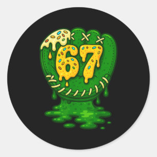 67 Eis tropft Lustiger Six Seven Baseball Runder Aufkleber
