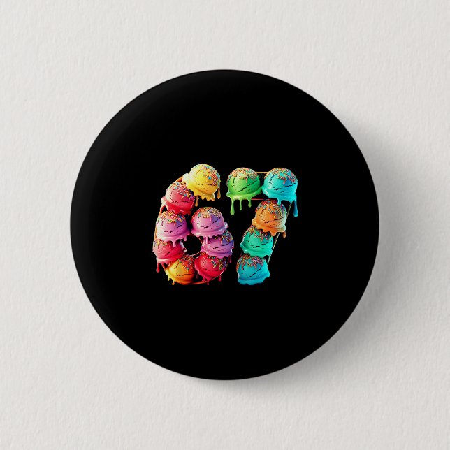 67 Eiscreme-Schöpf-Tropfen-Nummer Bunte Sport-Stil Button (Vorderseite)