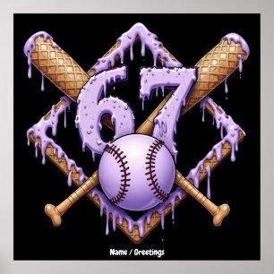 67 Eiscreme Tropfen Baseball Meme Funny Retro Spor Poster