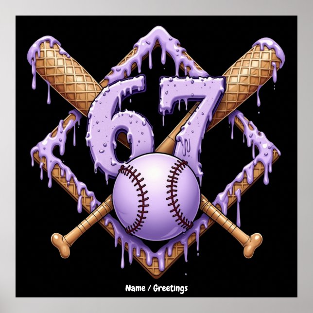 67 Eiscreme Tropfen Baseball Meme Funny Retro Spor Poster (Vorne)