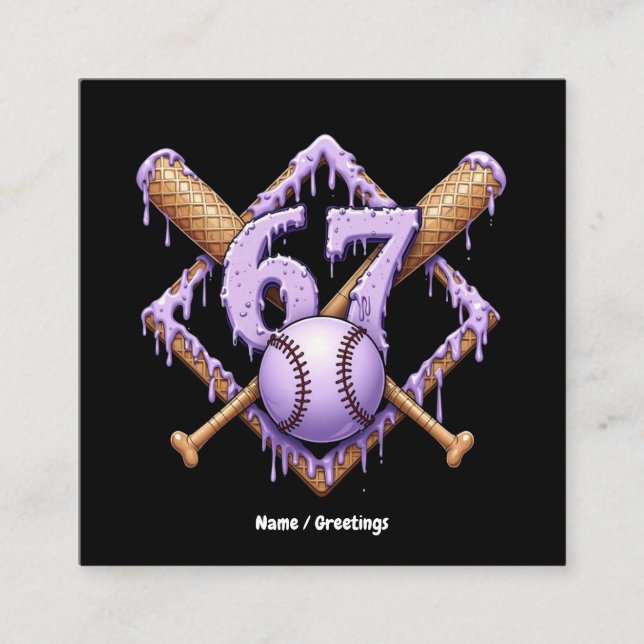 67 Eiscreme Tropfen Baseball Meme Funny Retro Spor Quadratische Visitenkarte (Vorderseite)