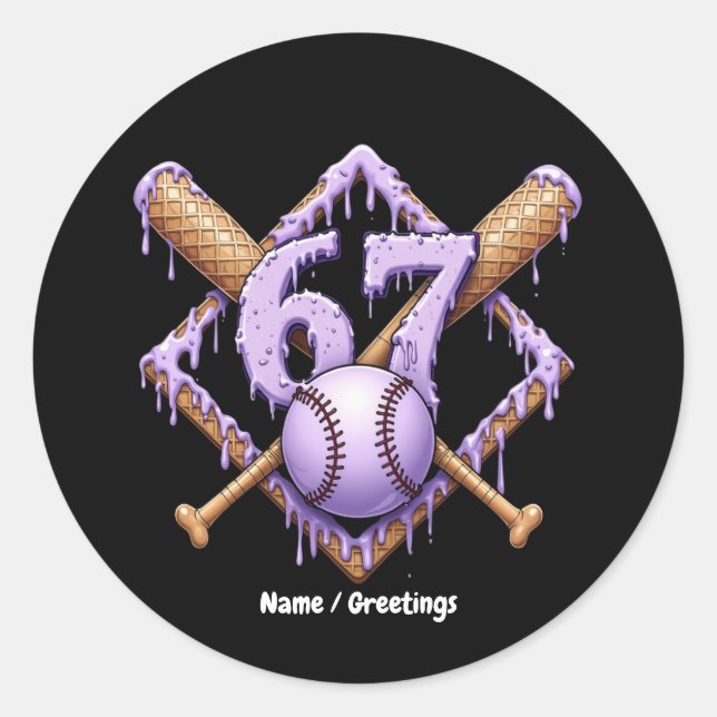 67 Eiscreme Tropfen Baseball Meme Funny Retro Spor Runder Aufkleber (Vorderseite)