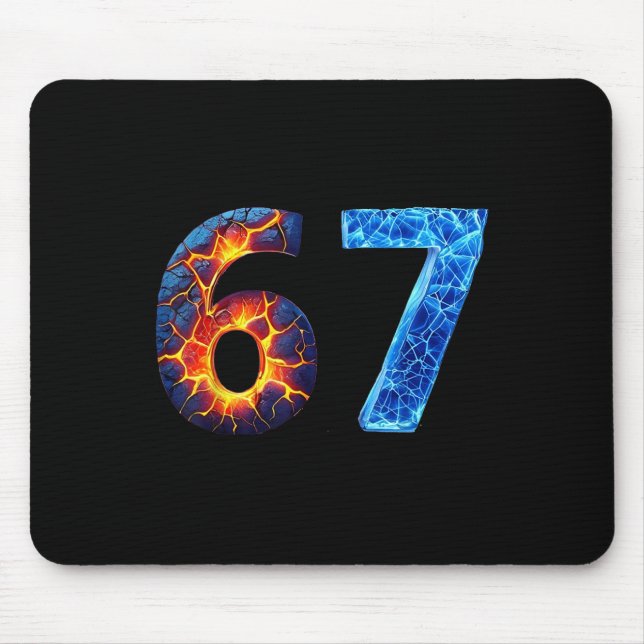 67 Feuer Eis Zahl Lustig Sechs Sieben Meme 6 7  Mousepad (Vorne)