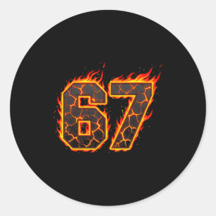 67 Flames Meme Six Seven Feuer Funny Gen Alpha Sla Runder Aufkleber