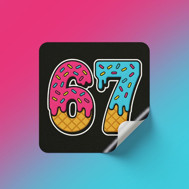 67 Funny Meme Ice Cream Six Seven Gen Alpha Quadratischer Aufkleber (Von Creator hochgeladen)