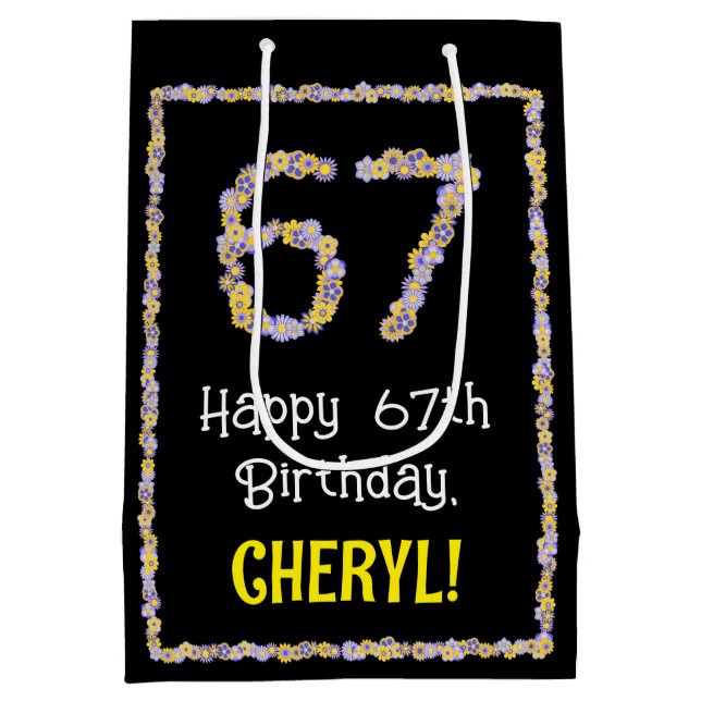 67. Geburtstag: Blumennummer, Individuelle Name, B Mittlere Geschenktüte (Rückseite)