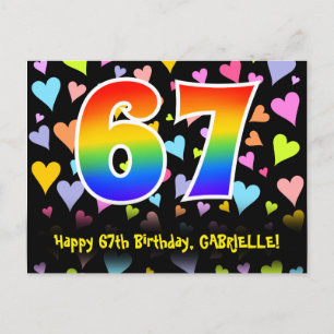67. Geburtstag: Fun Hearts Pattern, Regenbogen 67 Postkarte