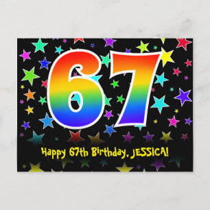 67. Geburtstag: Fun Stars Muster, Regenbogen 67, N Postkarte