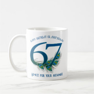 67. Geburtstag oder Jubiläum Pfauenfeder Kaffeetasse