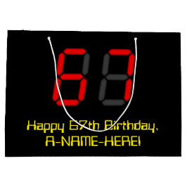 67. Geburtstag: Red Digital Clock Style "67" + Nam Große Geschenktüte