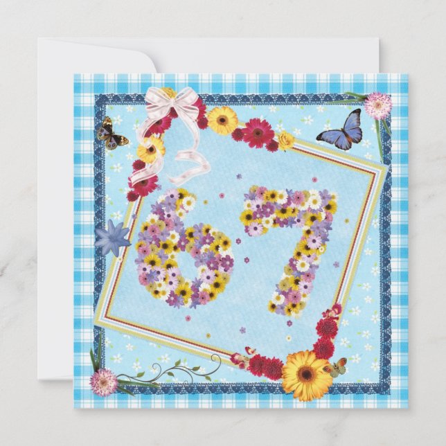 67. Geburtstagsparty Einladung Blume, Schmetterlin (Vorderseite)