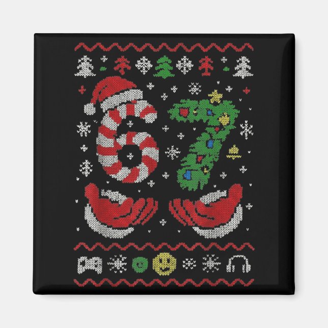 67 Gen Alpha Meme Ugly Christmas 6 7 Family Matchi Magnet (Vorne)