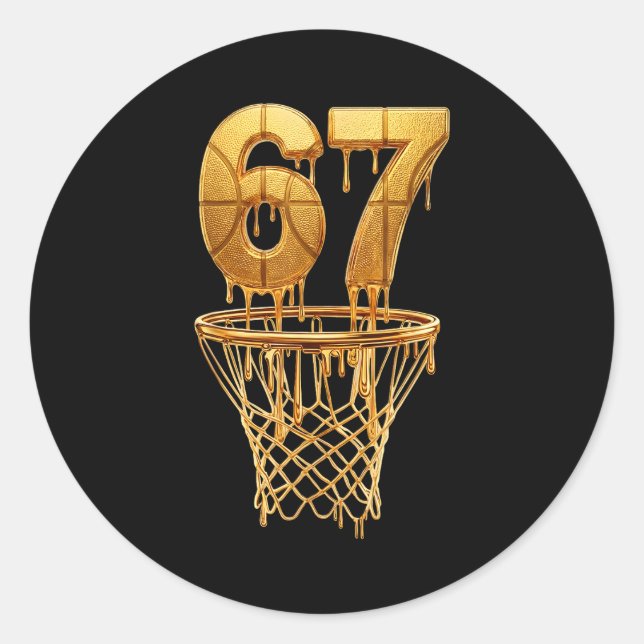 67 Gold Drip Basketball 6 7 Six Seven Meme Gen Alp Runder Aufkleber (Vorderseite)