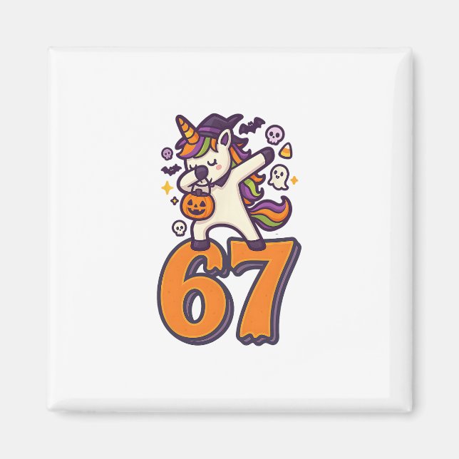 67 Halloween Einhorn Brainrot Meme Sechs Sieben Mä Magnet (Vorne)