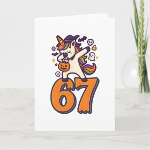 67 Halloween-Einhorn-Brainrot-Meme Six Seven Mädch Karte