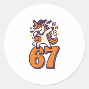67 Halloween Einhorn Brainrot Meme Six Seven Mädch Runder Aufkleber
