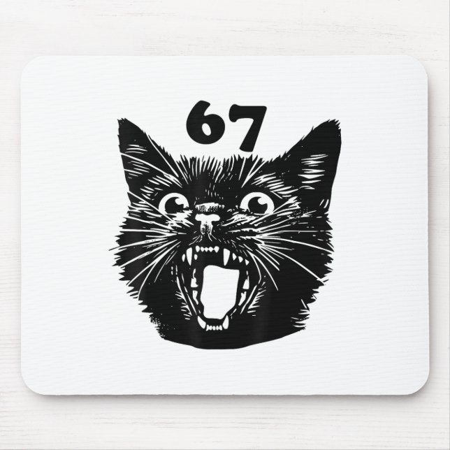 67 Halloween Schwarze Katze Brainrot Meme Sechs Si Mousepad (Vorne)