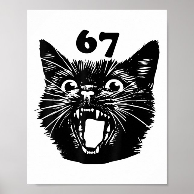 67 Halloween schwarze Katze Brainrot Meme Six Seve Poster (Vorne)