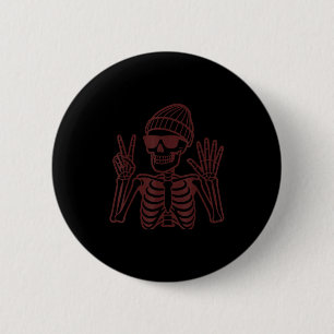 67 Halloween Skelett Friedenszeichen Lustiges Meme Button