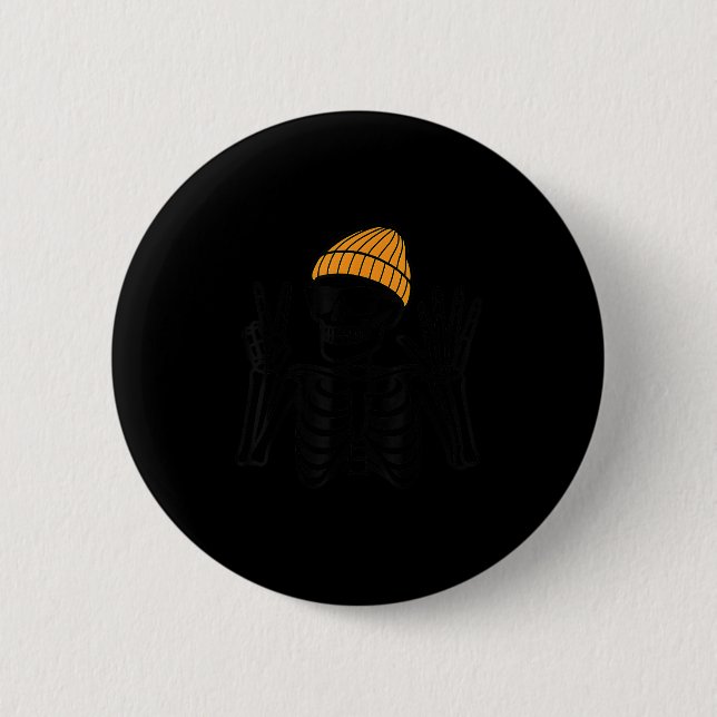 67 Halloween-Skelett-Friedenszeichen Lustiges Meme Button (Vorderseite)