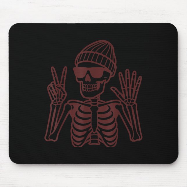 67 Halloween Skelett Friedenszeichen Lustiges Meme Mousepad (Vorne)
