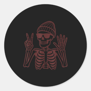 67 Halloween-Skelett-Friedenszeichen Lustiges Meme Runder Aufkleber