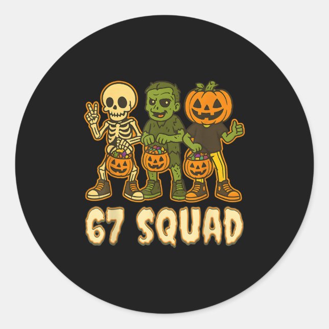 67 Halloween Squad Pumpkin Six Sieben Jungs Brainr Runder Aufkleber (Vorderseite)