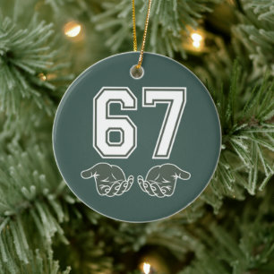 67 Hand Funny Six Seven Meme Generation Alpha Keramik Ornament