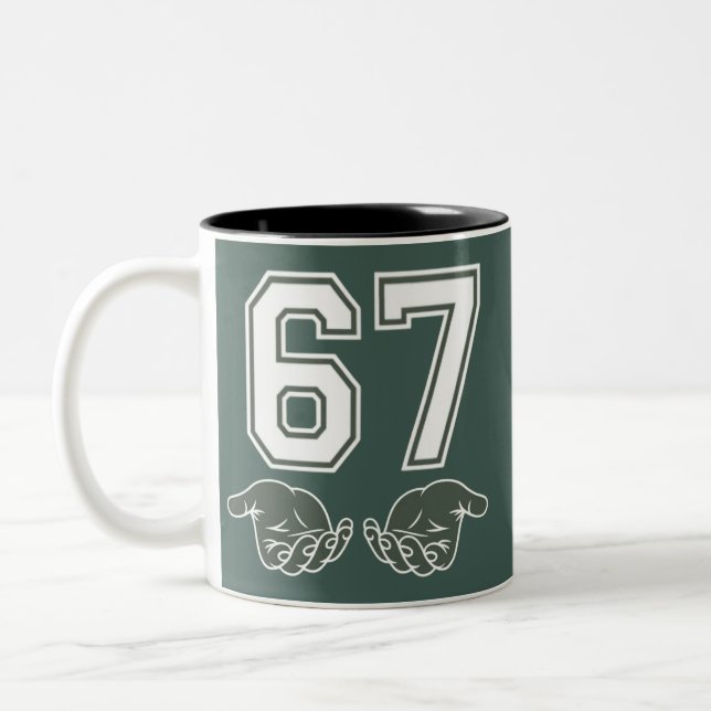 67 Hand Funny Six Seven Meme Generation Alpha  Zweifarbige Tasse (Links)