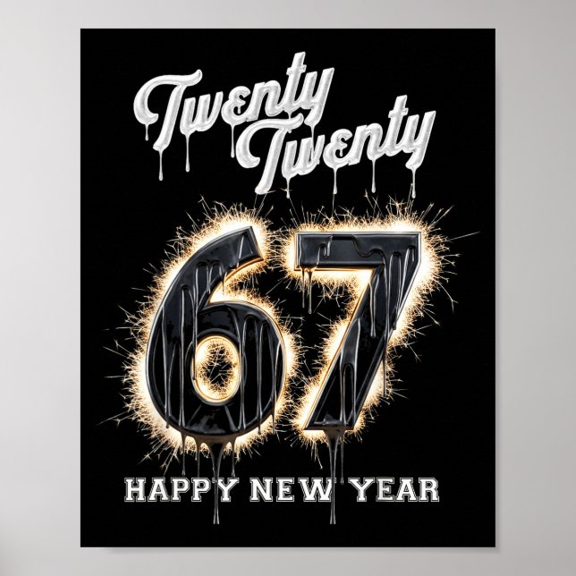 67 Happy New Year's Eve Six Seven Funny 2026 Brain Poster (Vorne)