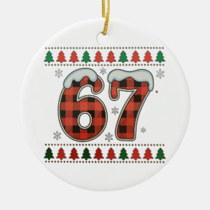 67 hässliches Weihnachten Xmas rotes Buffalo Karo  Keramik Ornament