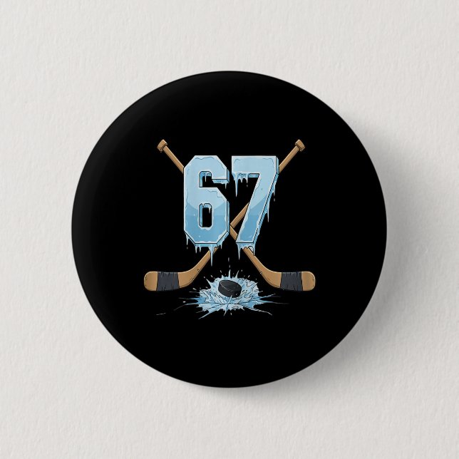 67 Hockey Drip Ice Number Funny Meme Style Boys Gr Button (Vorderseite)