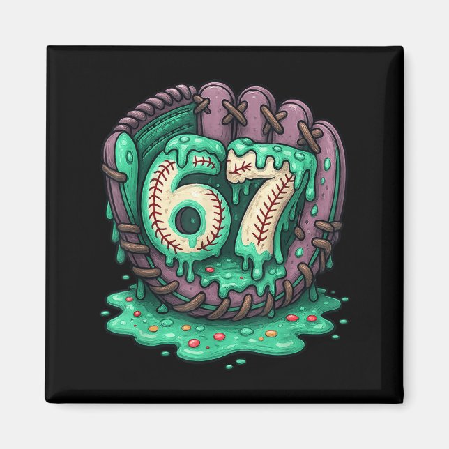 67 Ice Cream Drip Funny Six Seven Baseball  Magnet (Vorne)
