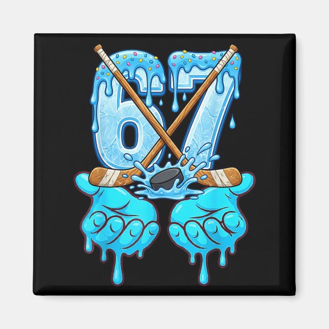 67 Ice Cream Drip Hockey Gen Alpha Slang Six Seven Magnet (Vorne)