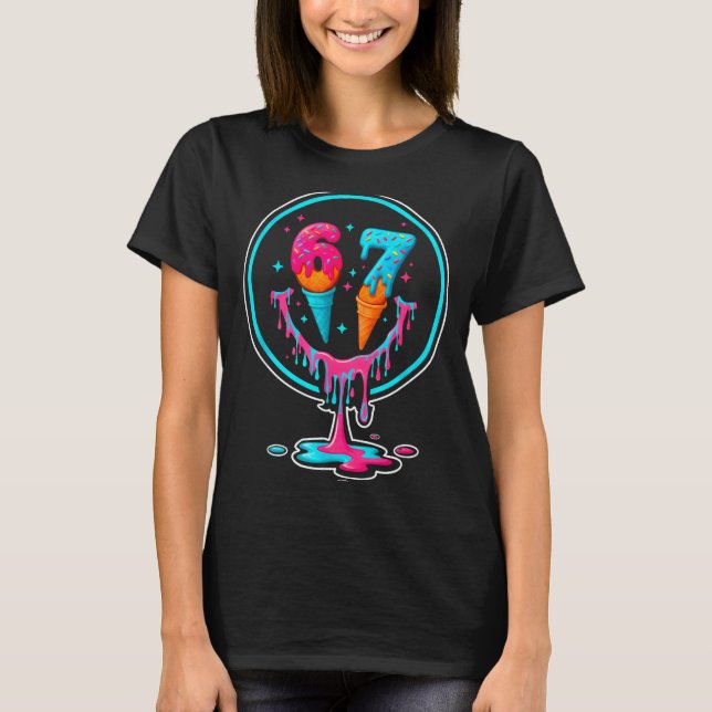 67 Ice Cream Drip Number 67 Player 67th Birthday  T-Shirt (Vorderseite)