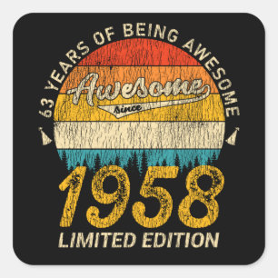 67 Jahre alt 1958 Retro Phantastisch 67. Geburtsta Quadratischer Aufkleber