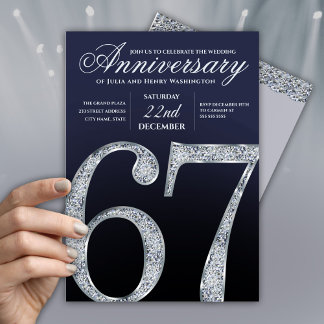 67. Jubiläums-Diamant-Silber-Navyblau Modern Einladung