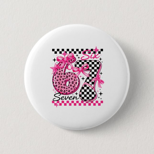 67 Leopard Checkered Six Seven Meme 6-7 Teachers  Button (Vorderseite)