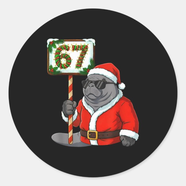 67 Manatee Christmas Six Seven Meme Brainrot Manat Runder Aufkleber (Vorderseite)