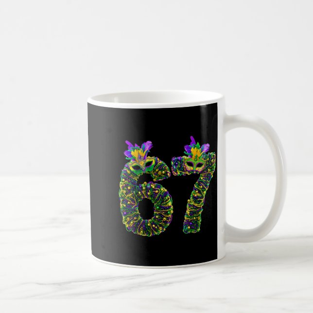 67 Mardi Gras Beads Mask Six Seven Meme 6 7 Carniv Kaffeetasse (Rechts)