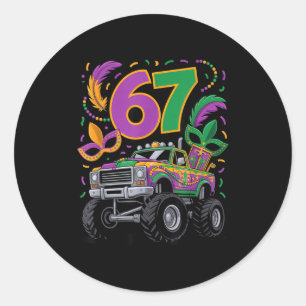 67 Mardi Gras Monster Car Truck Karneval Design Runder Aufkleber