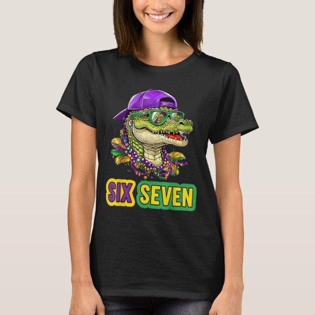 67 Mardigator Alligator Mardi Gras Six Seven Funny T-Shirt (Vorderseite)