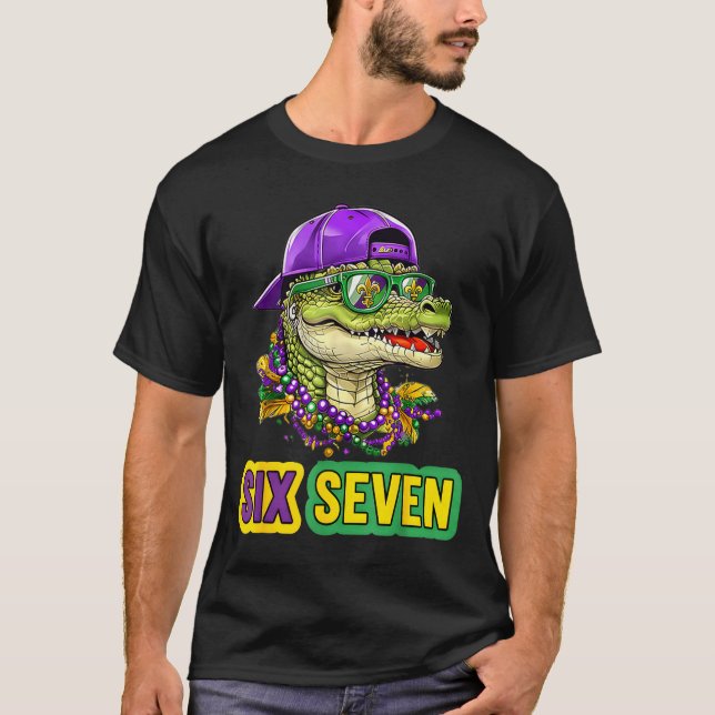 67 Mardigator Alligator Mardi Gras Six Seven Funny T-Shirt (Vorderseite)
